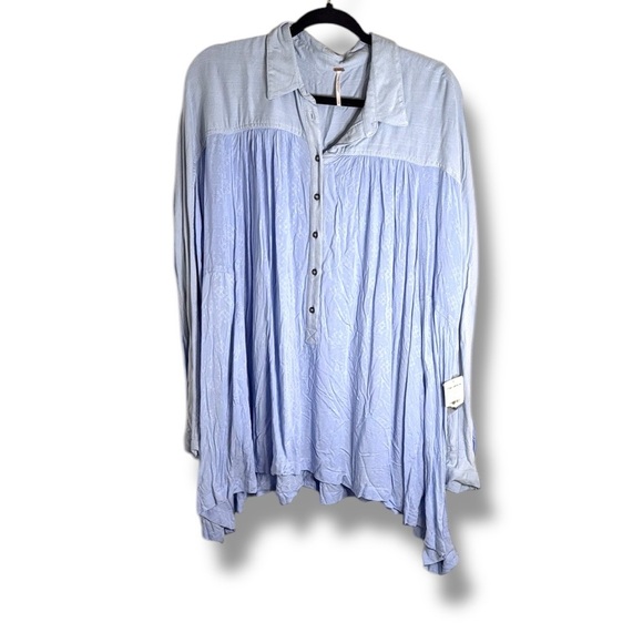 NWT Free People Lovely Day Blue Oversized Blouse Size Large - Picture 1 of 9